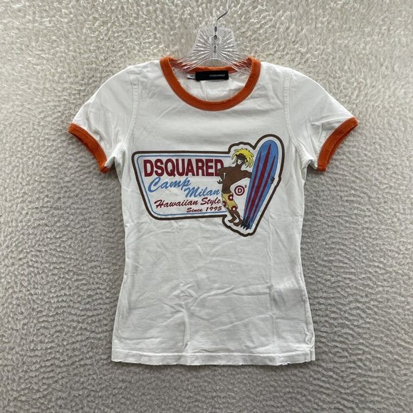DSQUARED2 Tops - Dsquared2 Italian Designer White Beach Surfer Graphic Ringer Shirt Women's XS